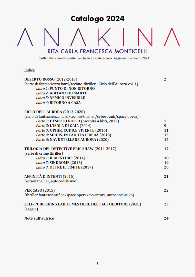 Indice del catalogo dei libri di Rita Carla Francesca Monticelli