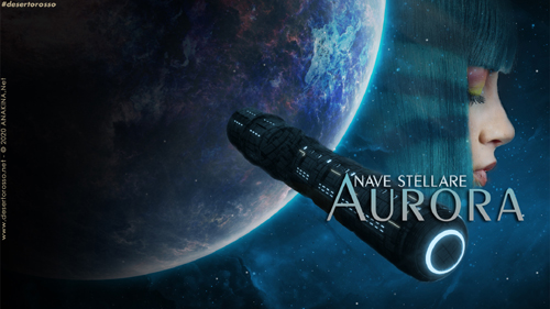 Sfondo di Nave stellare Aurora: pianeta sconosciuto, astronave interstellare, volto di profilo di una donna con i capelli a caschetto blu e gli occhi chiusi